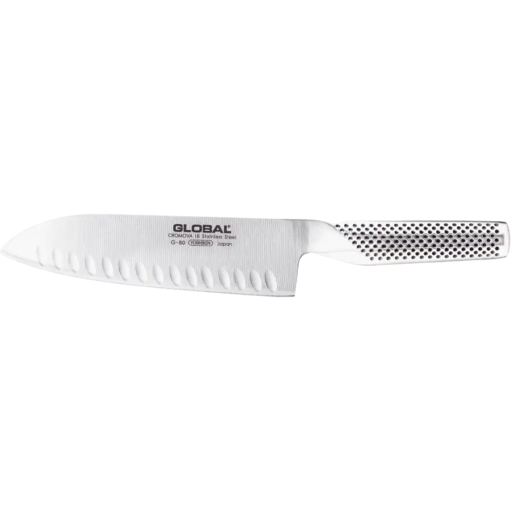 Global G-80 Santoku-veitsi 18cm uritetulla terällä - arvostettu joululahja