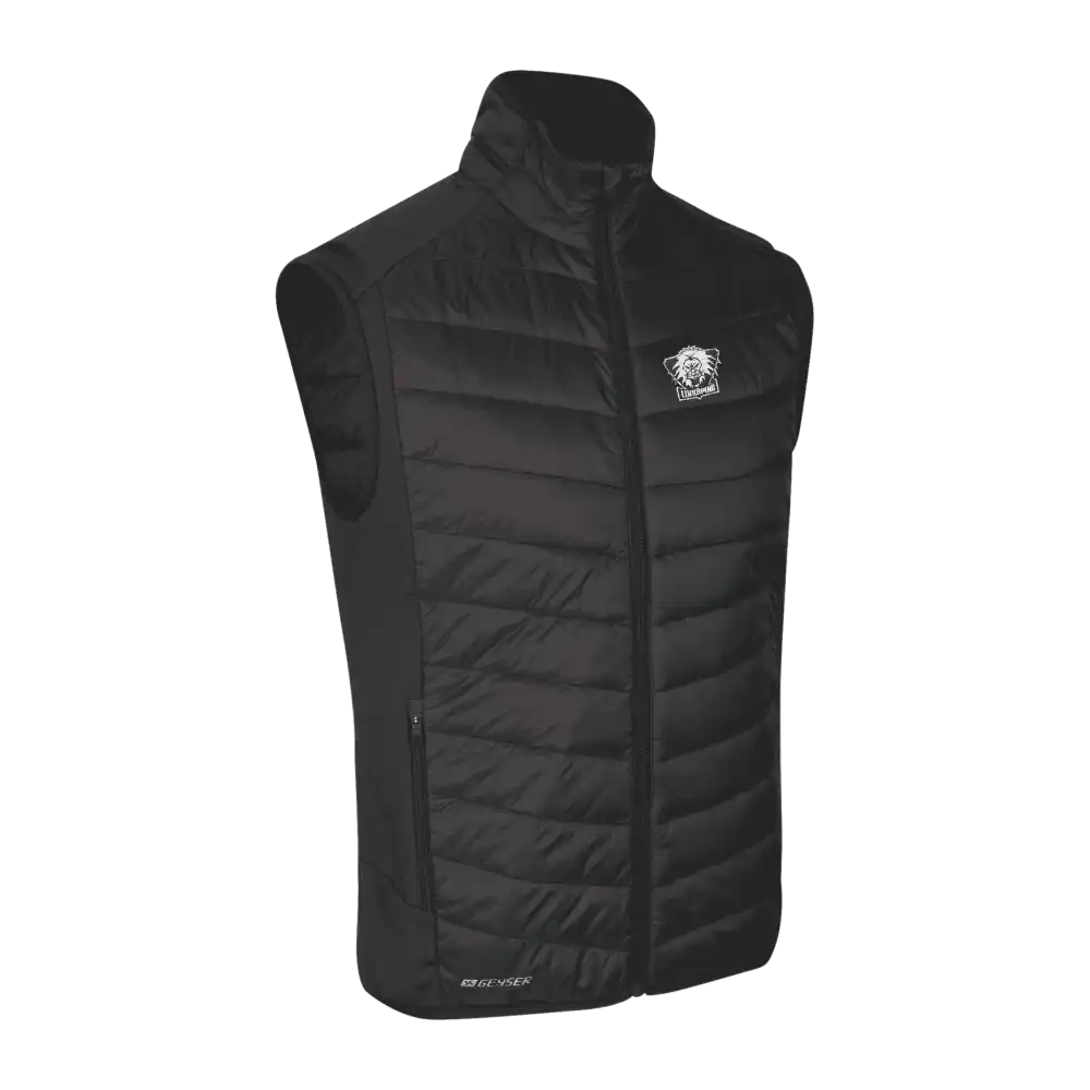 Musta GEYSER liivi IDÂź G21033 brodeerattu logo rinnassa â tyylikĂ€s liivi yrityskĂ€yttöön