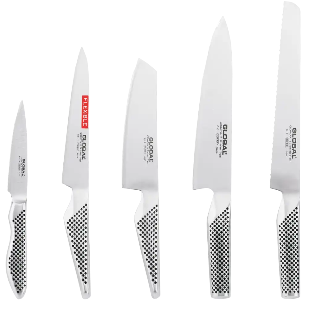 Global Classic veitsisetti: 5 ammattilaistason keittiöveistä (G-2, G-9, GS-5, GS-11, GS-38)