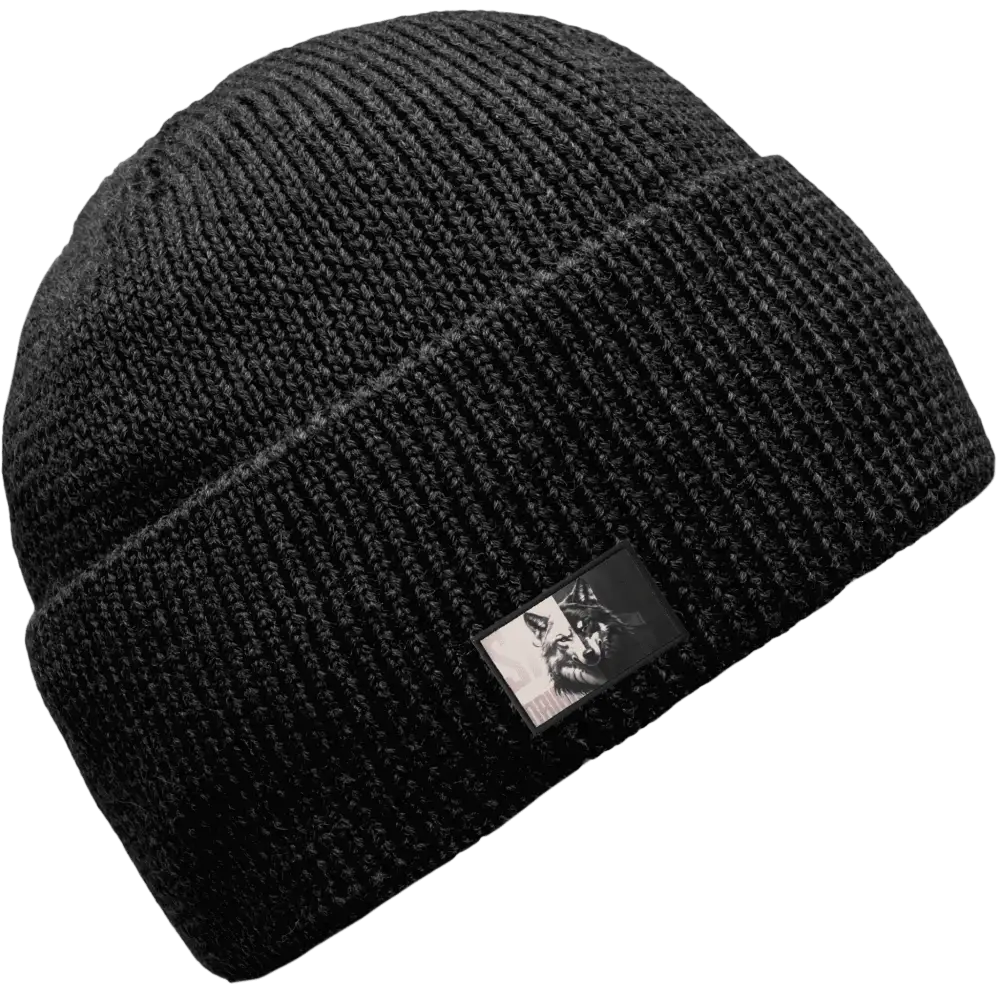 Saana 100% Merinovillapipo omalla logolla - Tummanharmaa oma logo toteutettu kangasmerkillä.