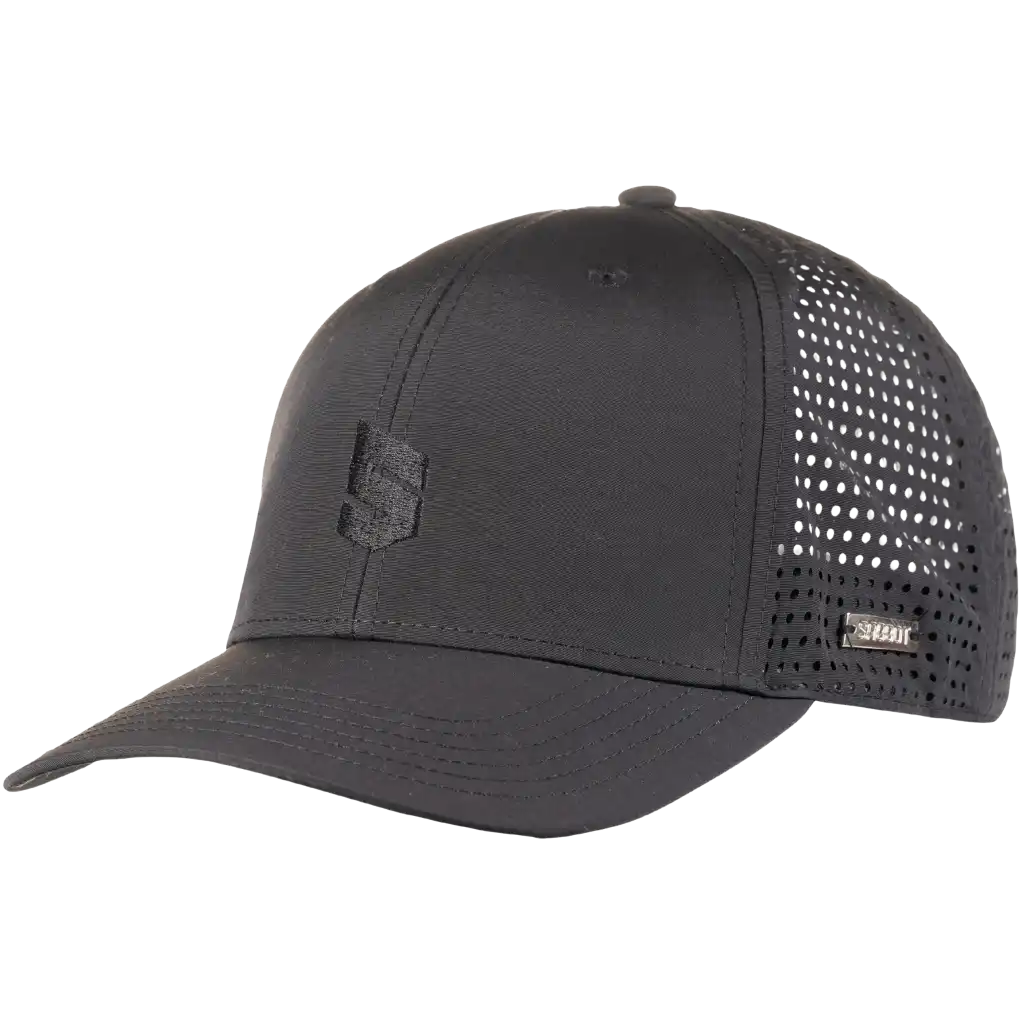 Musta Taslon lippis brodeerattu omalla logolla