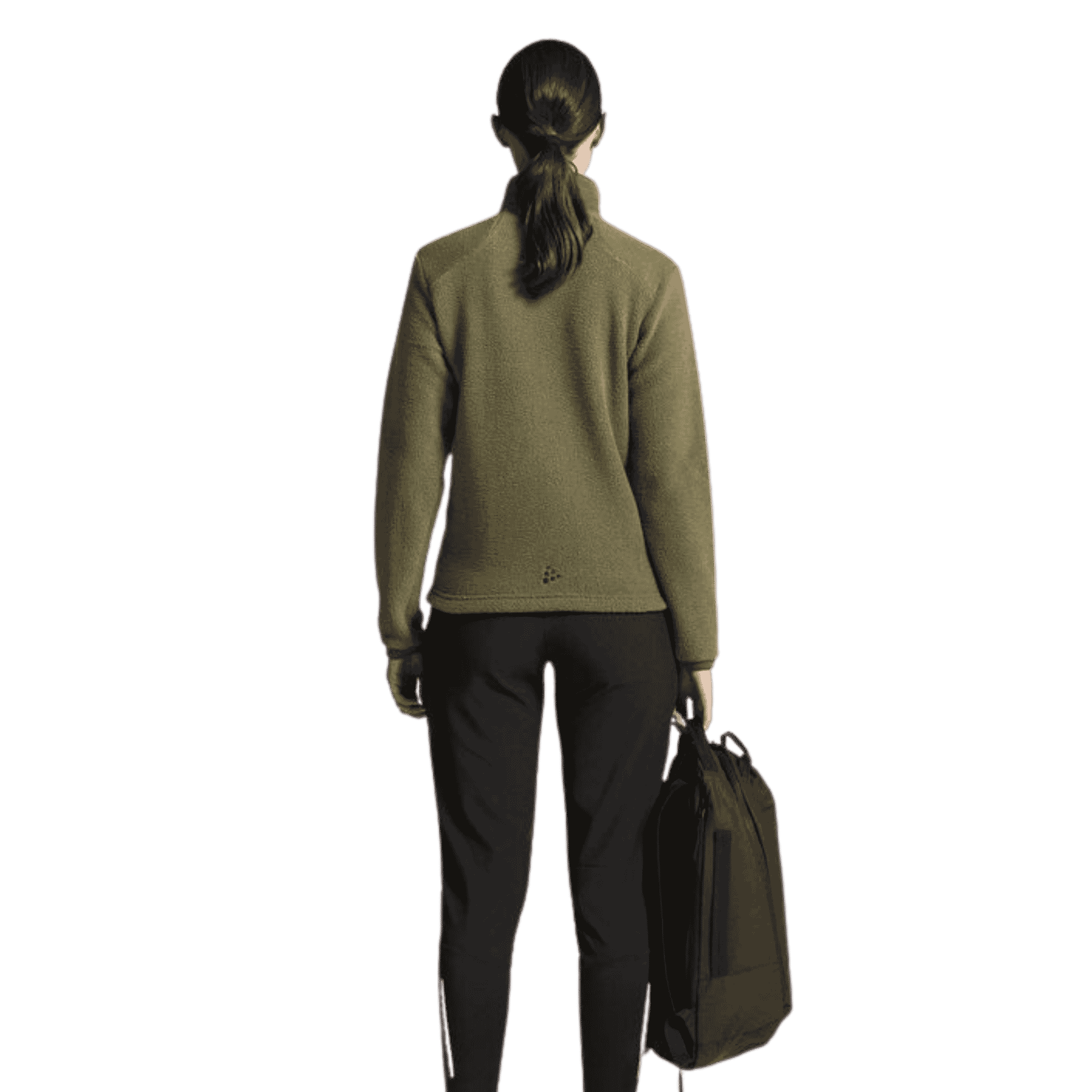Craft ADV Explore Pile Fleece Jacket W Rift – naisen päällä takaa kuvattuna, lämmin teddy-fleece omalla logolla