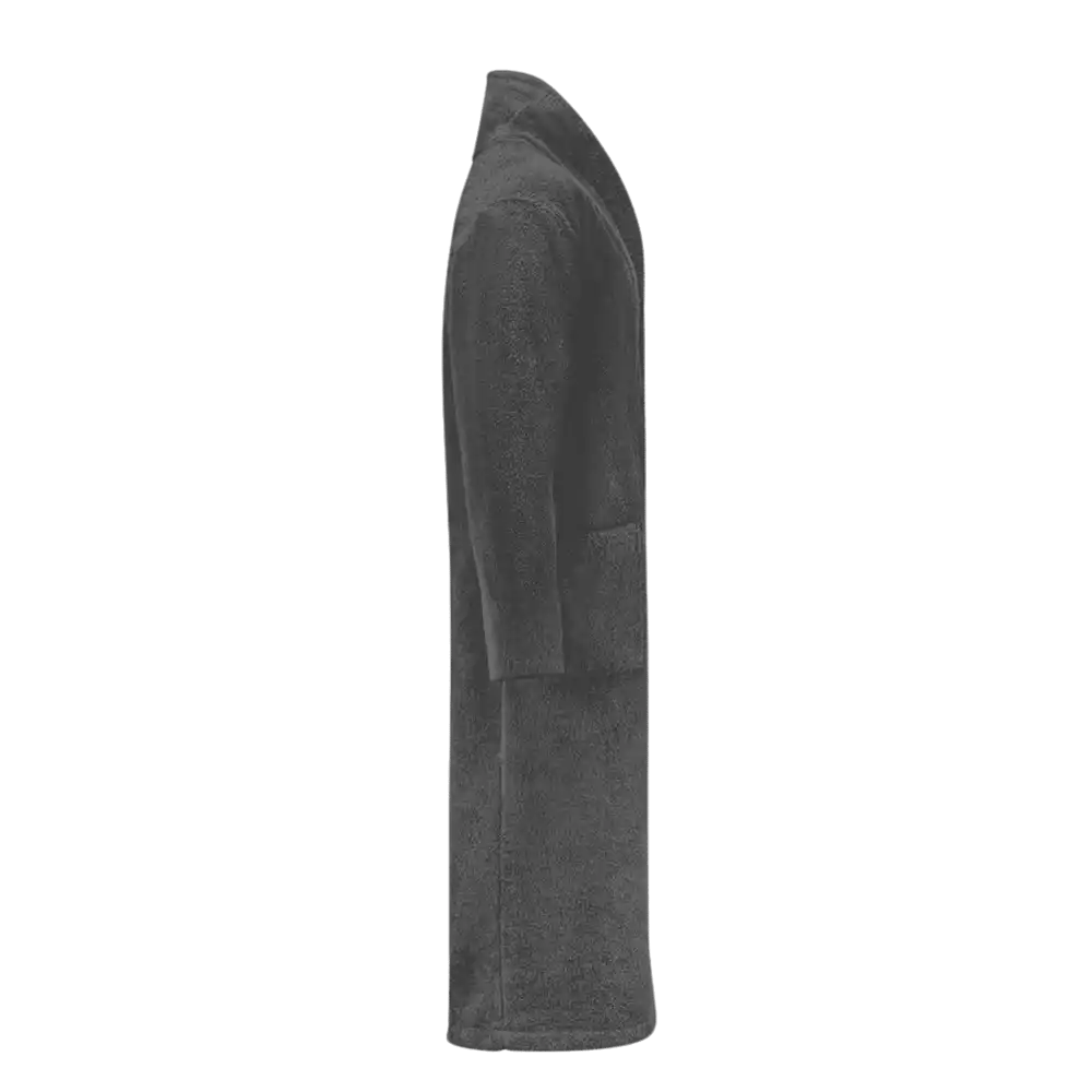 Queen Anne froteekylpytakki (tummanharmaa) sivusta, näkyvissä tasku ja kankaan rakenne