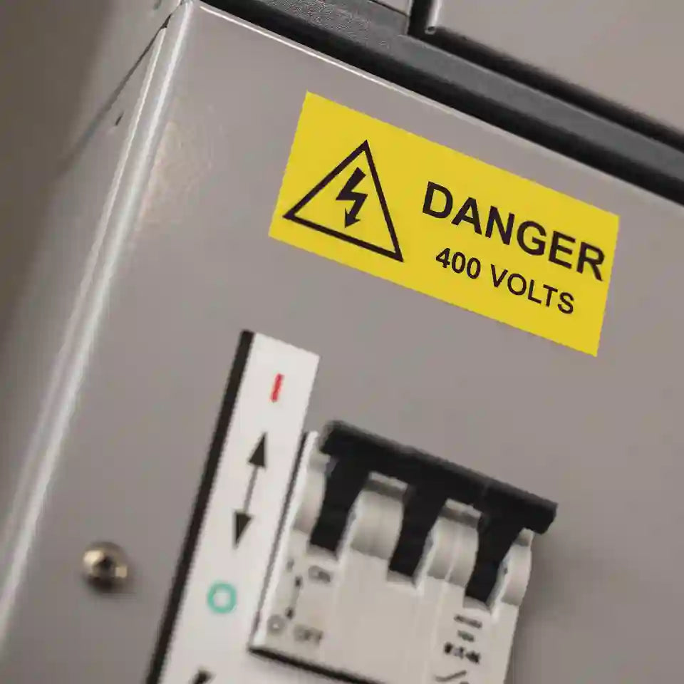 Sähkövaara-merkki – varoitustarra sähköasennukseen.