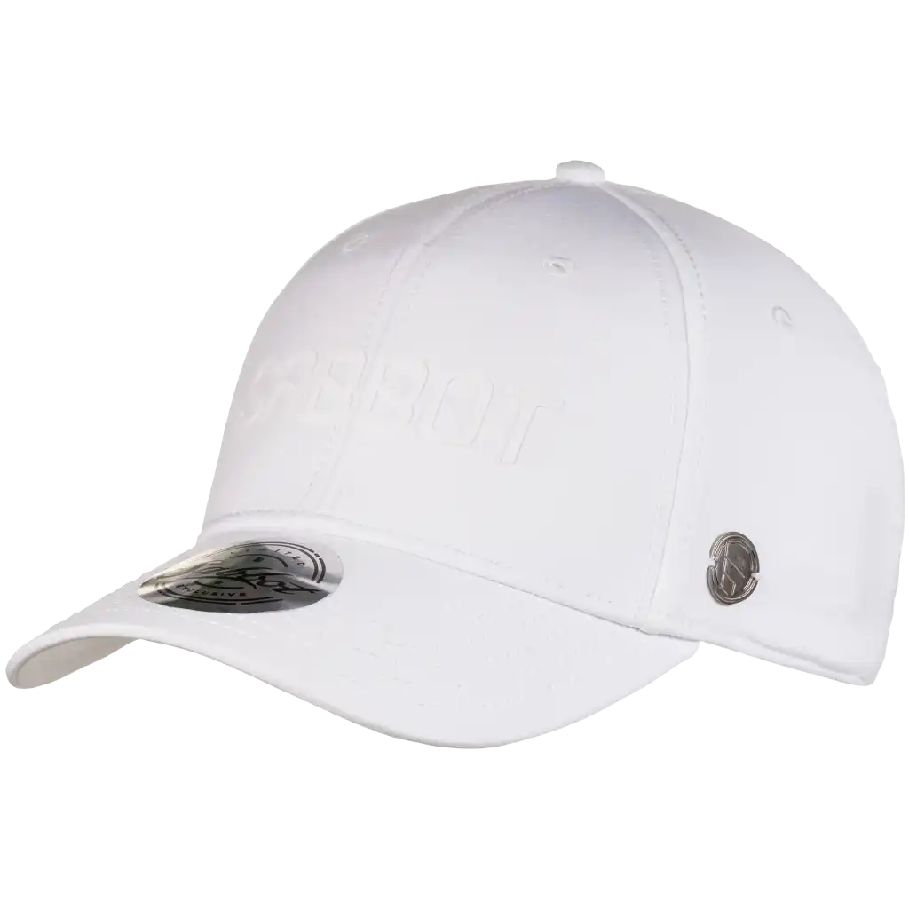 Quick dry lippis 3D rubber print omalla logolla valkoinen. Esimerkki kuva tyylikkäästä tavasta tehdä lippalakki yrityksen logolla.