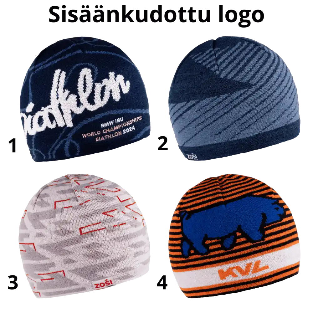 Kustomoitu pipo sisÀÀn kudottu logo.