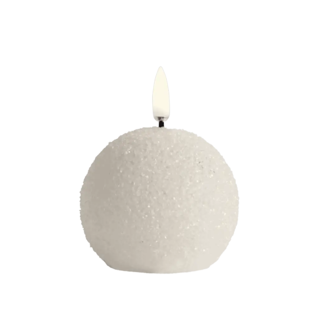 Uyuni Snowball LED-kynttilä (7x7cm) glitter-pinnalla – juhlava yrityslahja