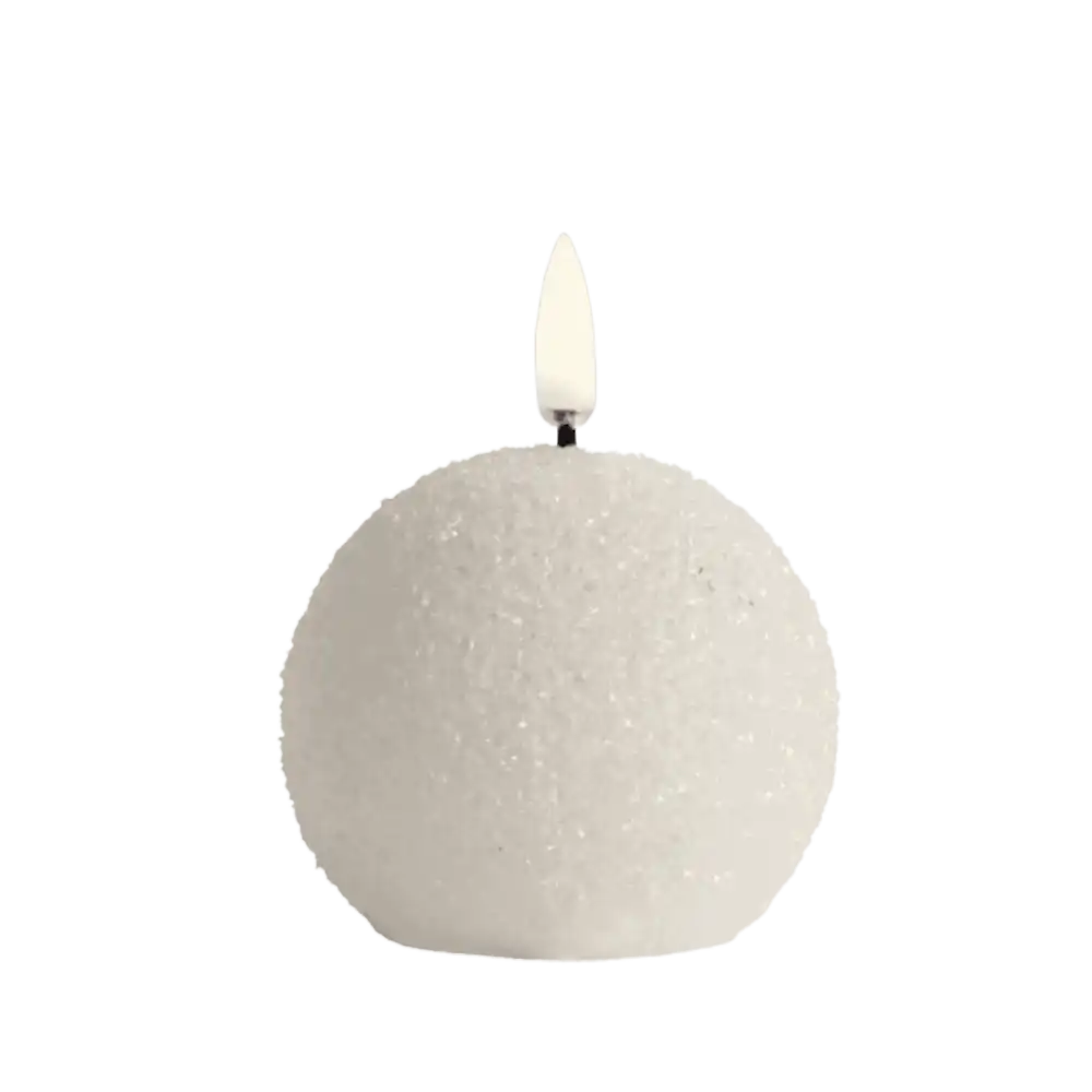 Uyuni Snowball LED-kynttilä (7x7cm) glitter-pinnalla – juhlava yrityslahja