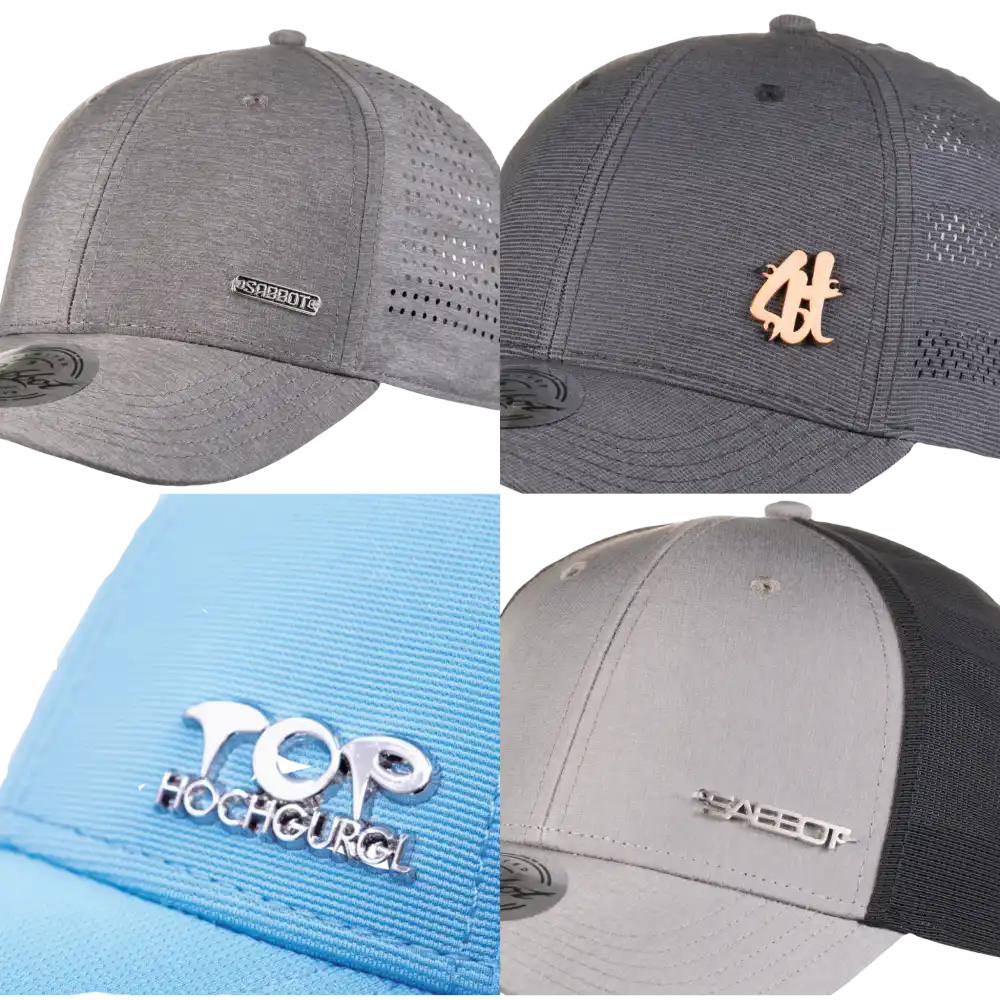 Metallilogo malleja lippalakkiin omalla logolla.