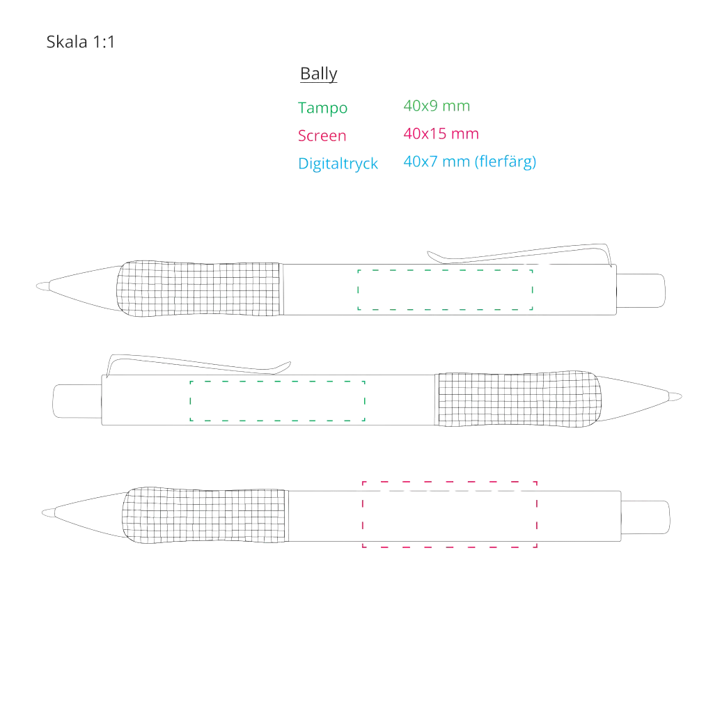 Bally metallikynä – painatus- ja laserkaiverrusalue logolle ja tekstille