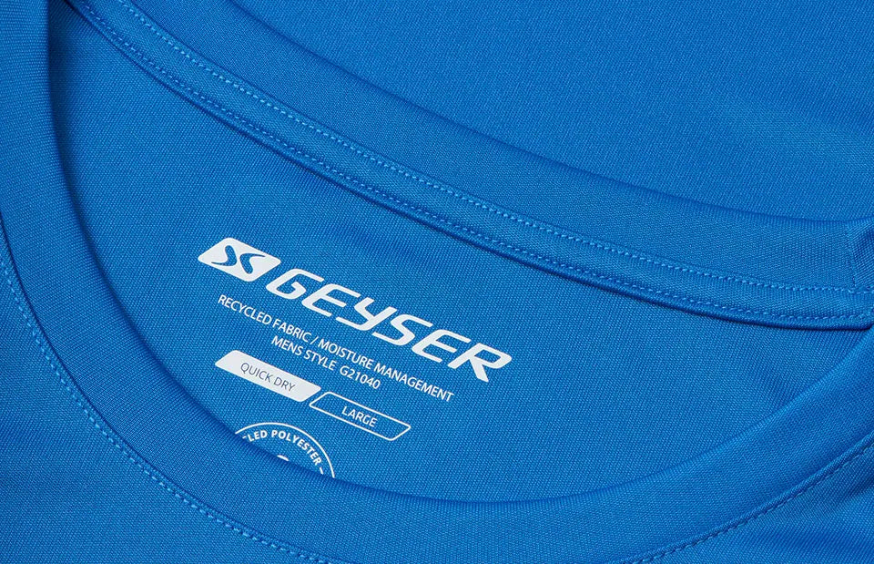 ID GEYSER Essential G21040 miesten tekninen urheilupaita, kirkkaansininen, pääntien yksityiskohta