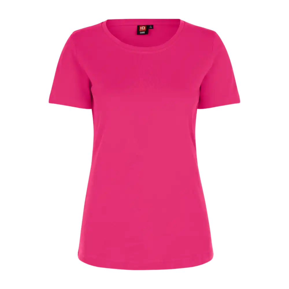 Pinkki naisten Interlock T-paita ID® 0508 – laadukas t-paita painatuksella, yrityksen logo rinnassa