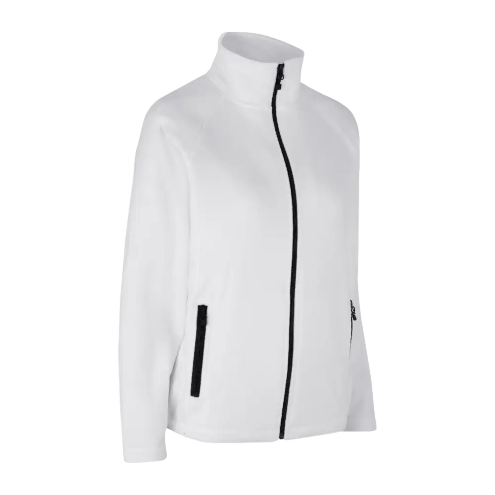 ID® Cardigan 0805 valkoinen microfleece – naisten kevyt ja lämmin fleece omalla logolla