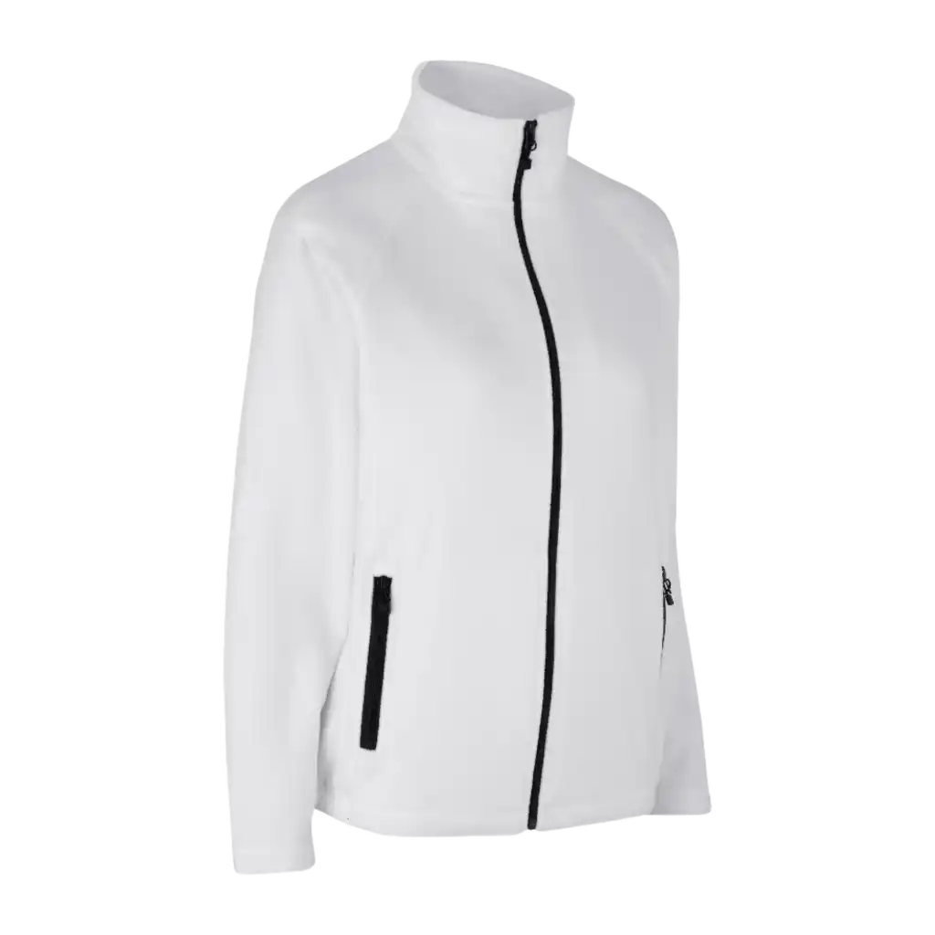 ID® Cardigan 0805 valkoinen microfleece – naisten kevyt ja lämmin fleece omalla logolla