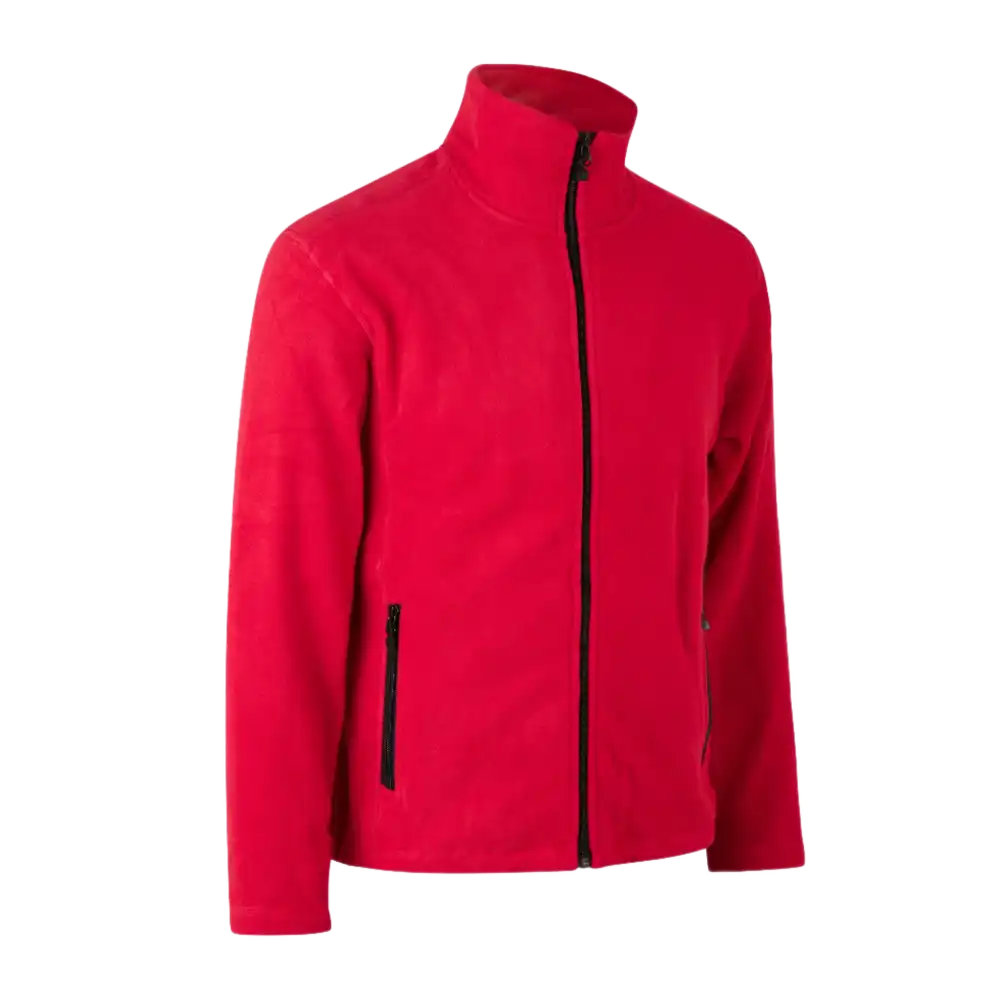 ID® Cardigan 0803 punainen microfleece – lämmin miesten yritysfleece logolla