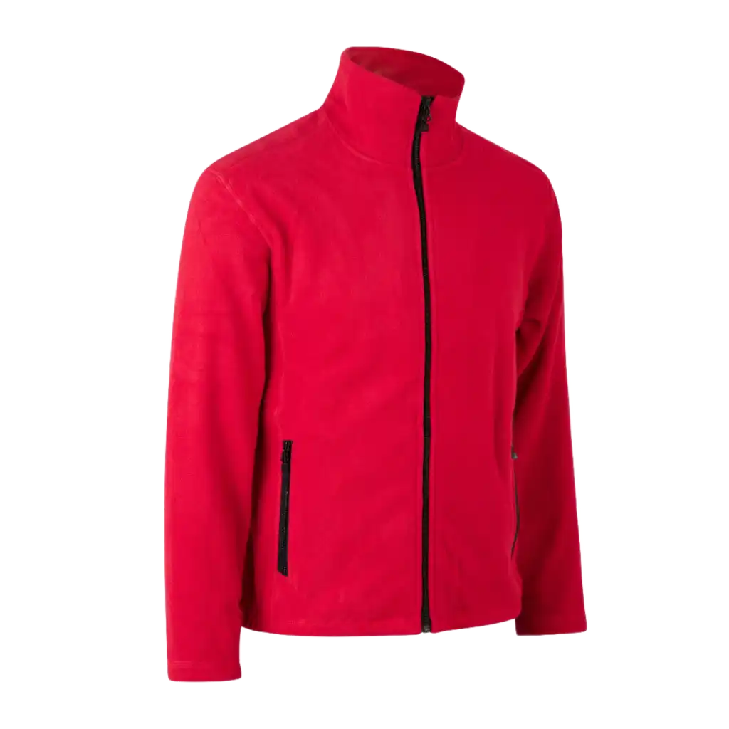 ID® Cardigan 0803 punainen microfleece – lämmin miesten yritysfleece logolla