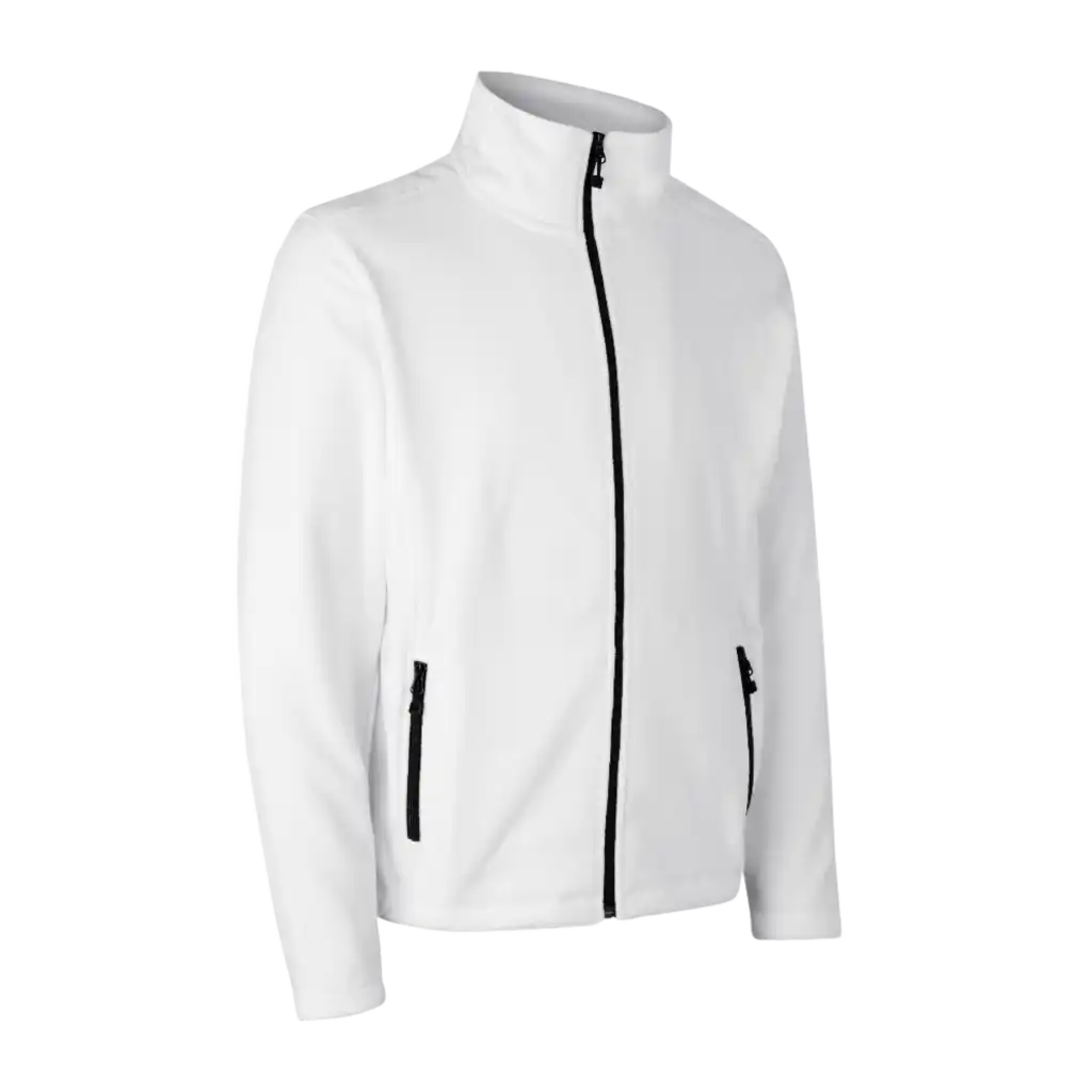 ID® Cardigan 0803 valkoinen microfleece – tyylikäs ja hengittävä miesten fleece työvaatteeksi