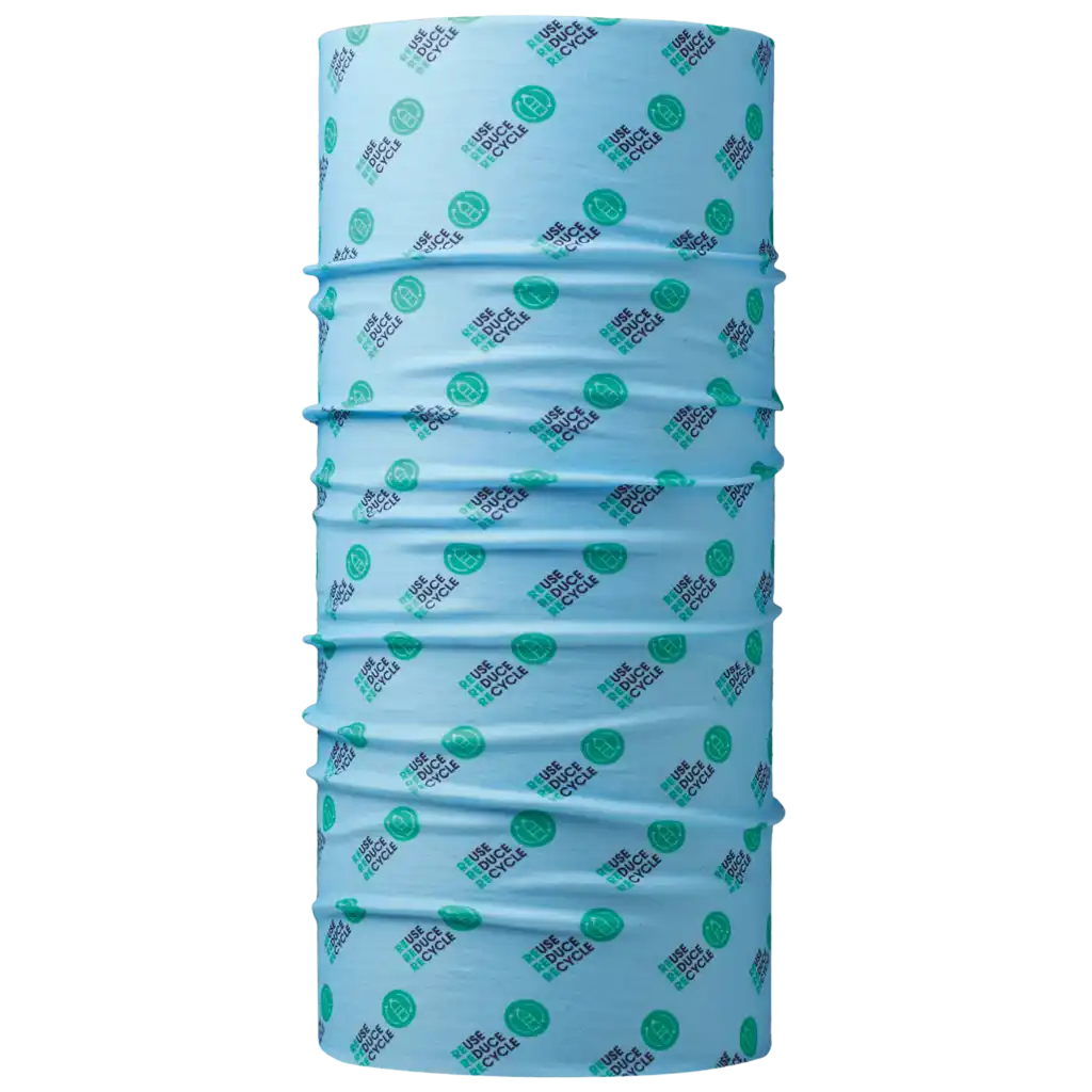 Ekologinen RPET-tuubihuivi kustomoidulla logokuosilla painettuna.