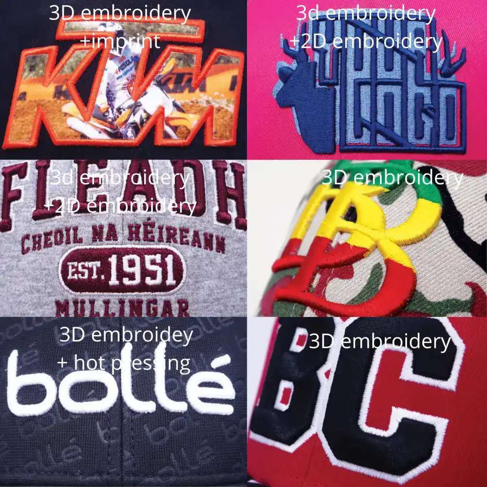 Esimerkkejä 3D-kohobrodeerauksista kustomoituihin ZigiZagi-lippiksiin