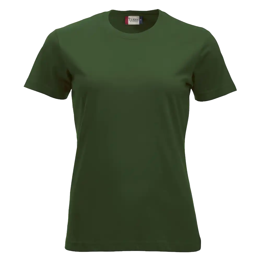 Tummanvihreä Clique New Classic-T Women – kestävä ja laadukas työpaita omalla logolla