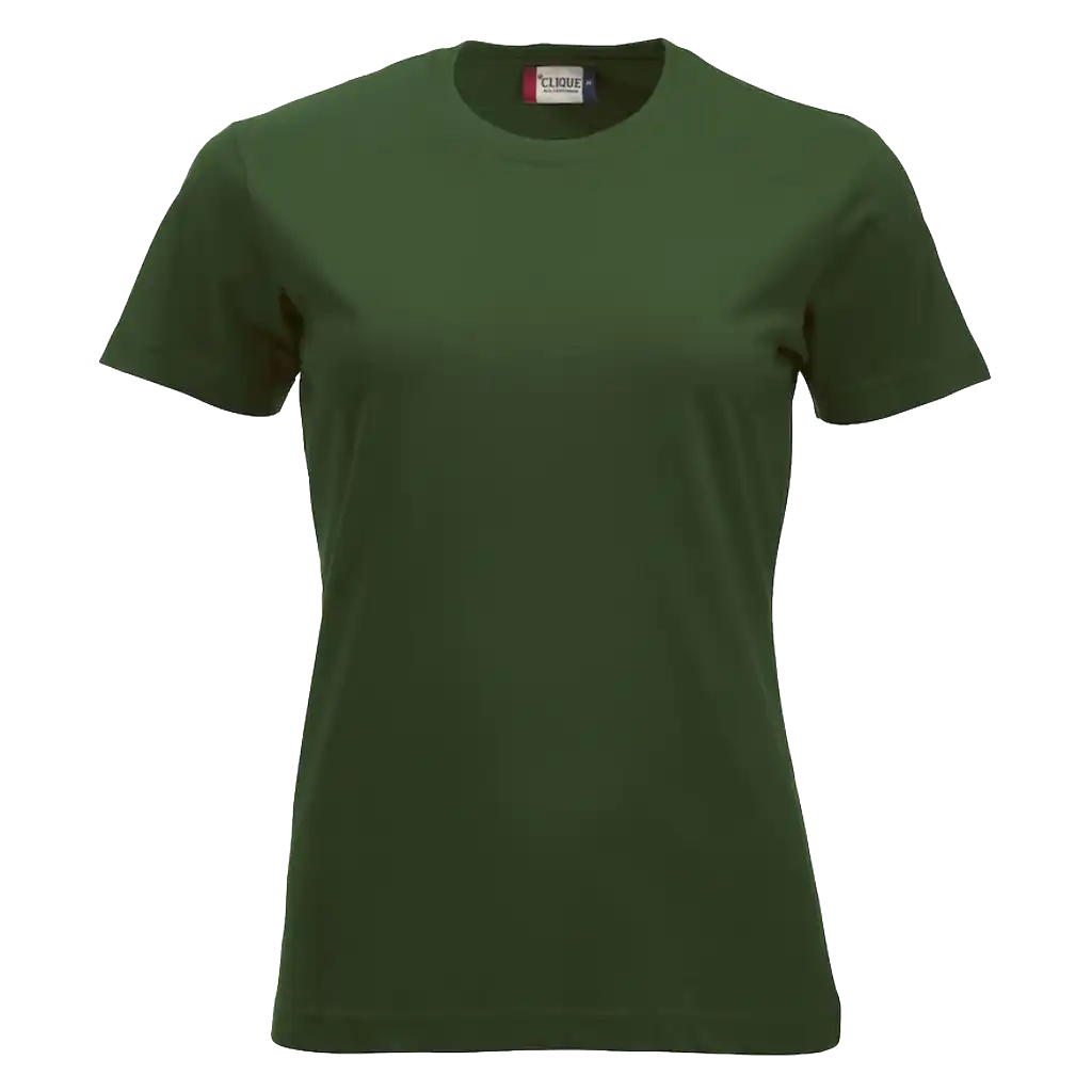 Tummanvihreä Clique New Classic-T Women – kestävä ja laadukas työpaita omalla logolla
