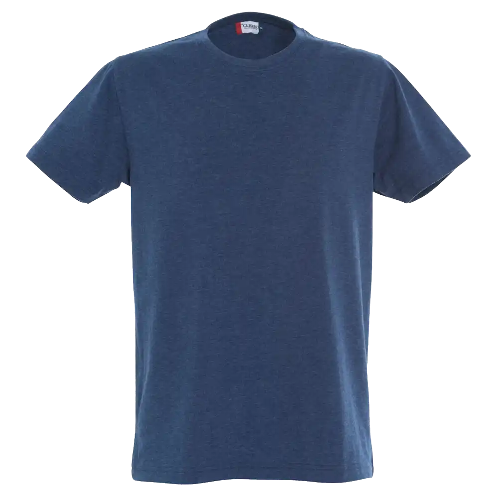 Meleerattu sininen Clique New Classic-T – pehmeä puuvillainen t-paita painatuksella