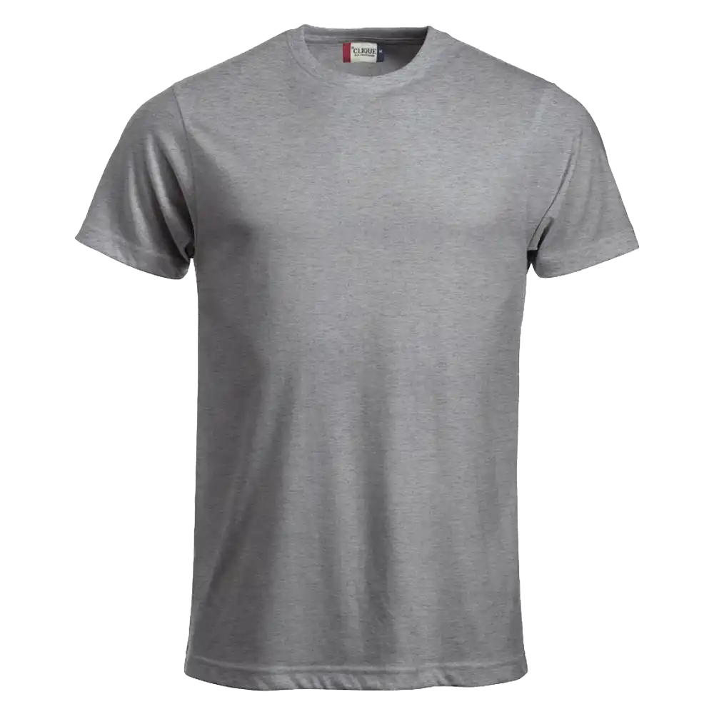 Meleerattu harmaa Clique New Classic-T – pehmeä interlock-laatuinen t-paita painatuksella