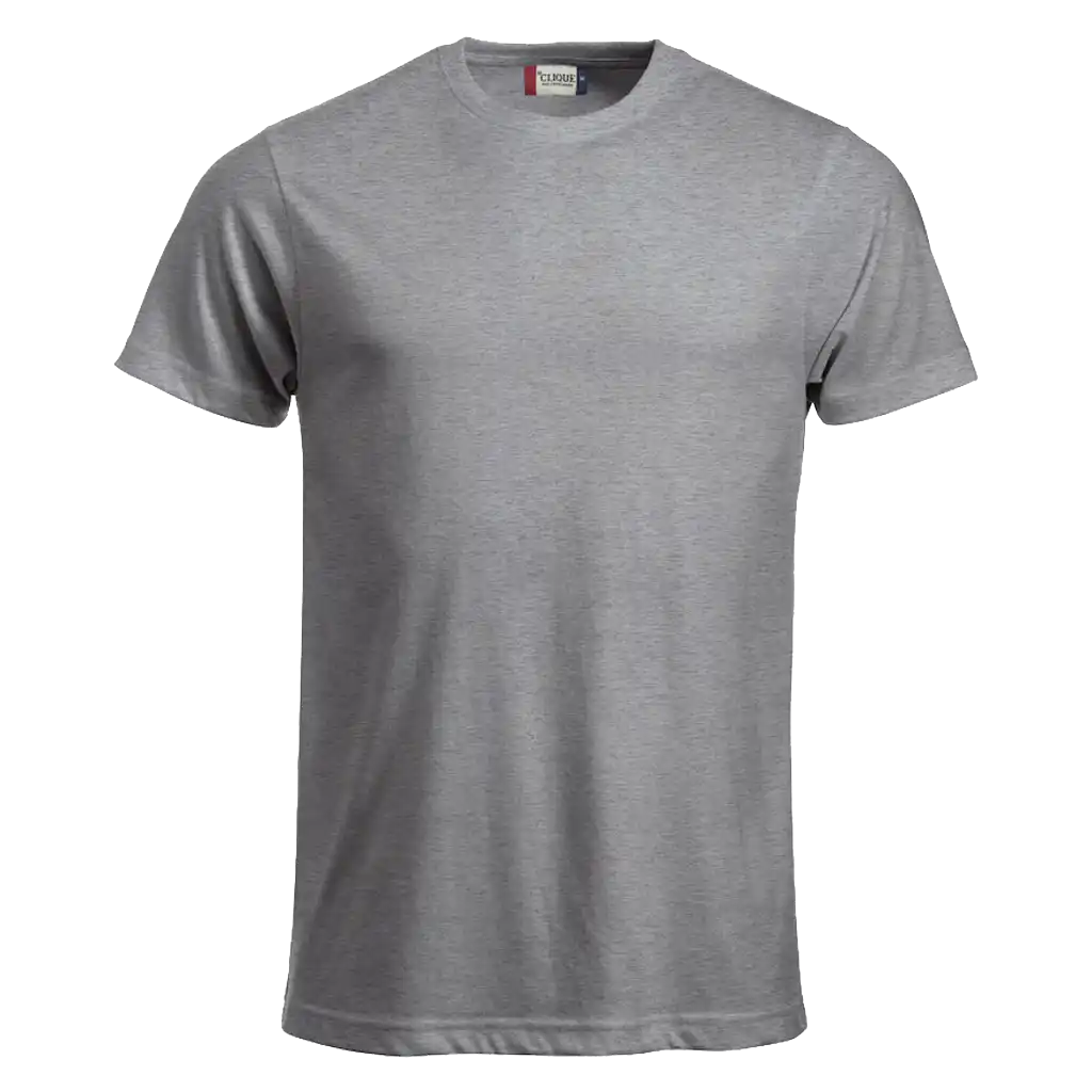Meleerattu harmaa Clique New Classic-T – pehmeä interlock-laatuinen t-paita painatuksella