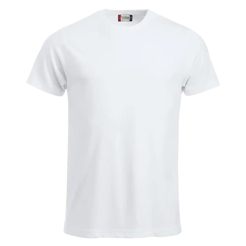 Valkoinen Clique New Classic-T miesten t-paita – klassinen yrityspaita omalla logolla