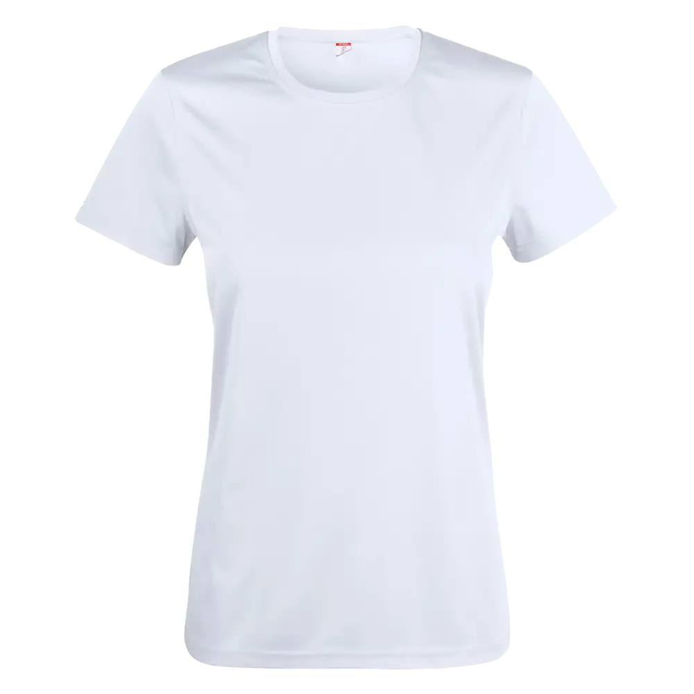 Valkoinen Clique Basic Active-T Women 029039 – naisten tekninen t-paita omalla logolla painettuna 100 % polyesteri