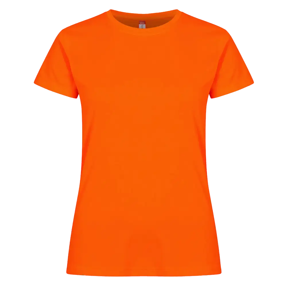 Huomio oranssi Clique Basic Active-T Women 029039 – näkyvä ja hengittävä työpaita naisille omalla logolla