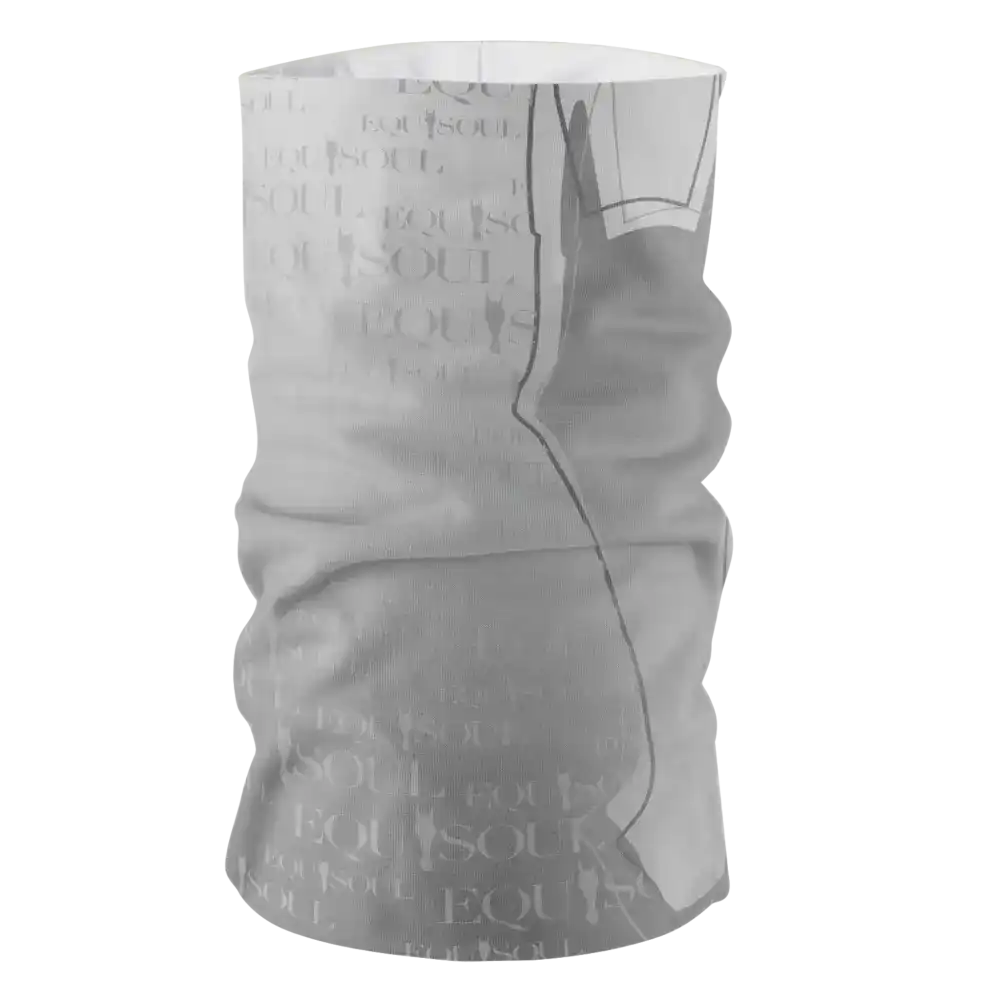 Asiakkaan logolla ja liukuvärjätyllä taustalla painettu Premium Light -polyesterituubihuivi.