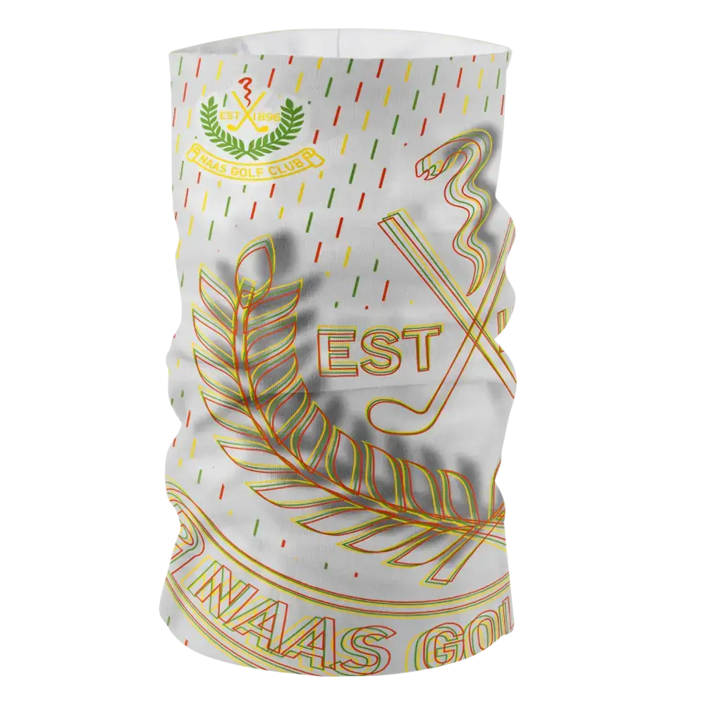 Esimerkki ZigiZagin Premium Light -tuubihuivista: beige pohja seuran omalla painatuksella.