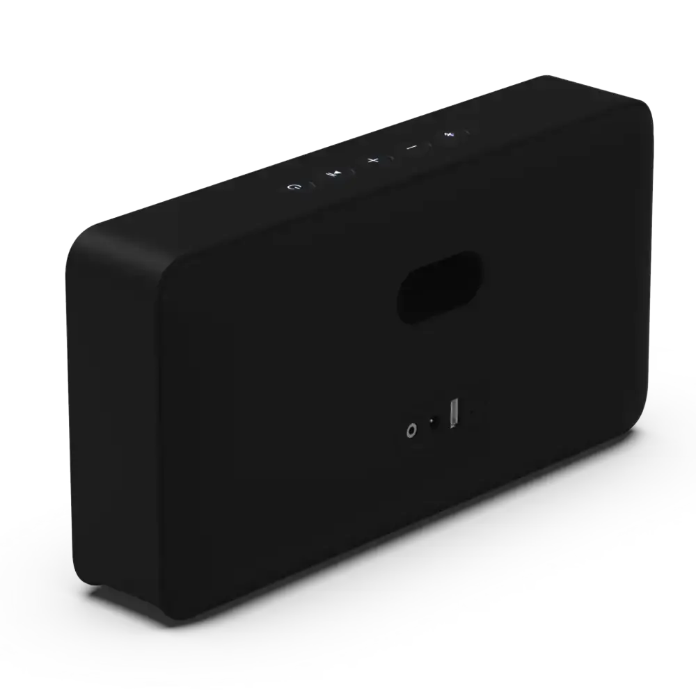 SACKit Move 150 kaiuttimen takapaneeli liitännöillä (USB-virtapankki, AUX, DC)