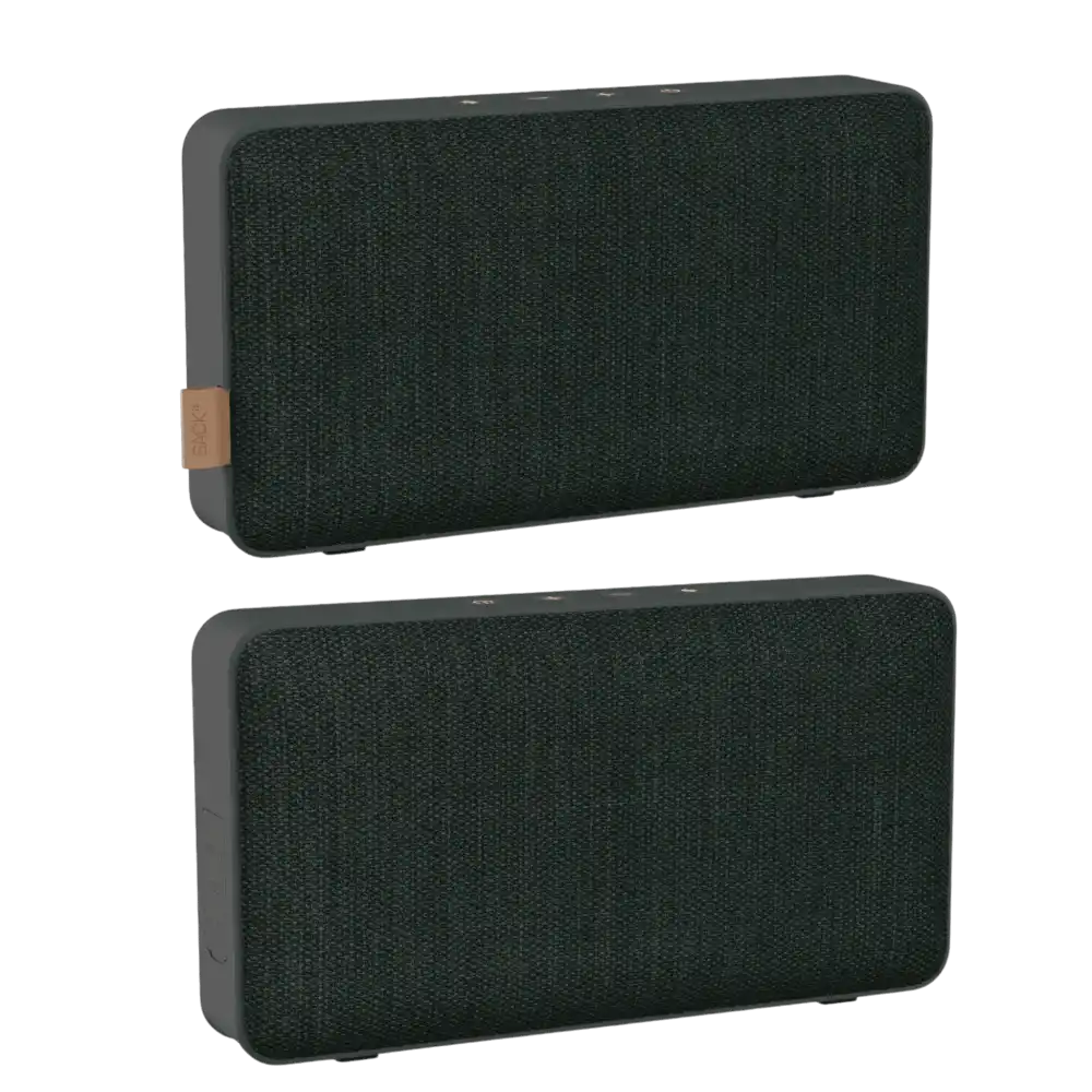 SACKit Move 50 Care -kaiuttimen kaksipuolinen äänirakenne edestä ja takaa kuvattuna