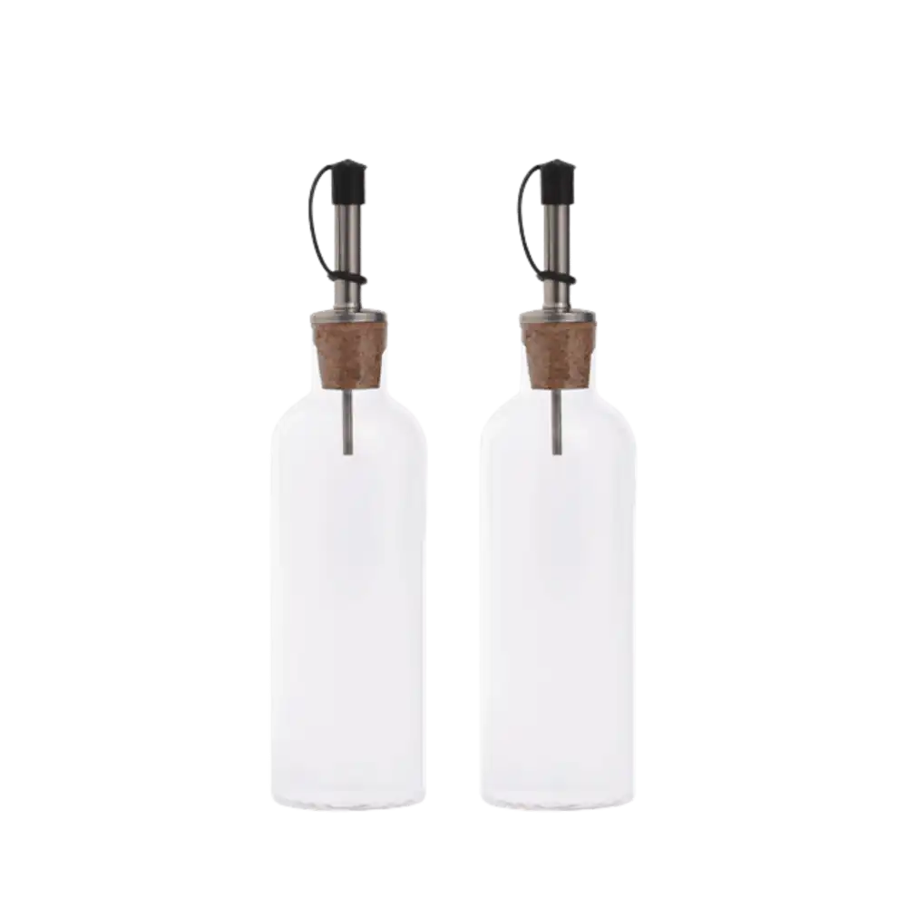 Ekta Living öljy- ja etikkapullosetti (2kpl) kirkasta lasia korkkikansilla – tyylikäs yrityslahja