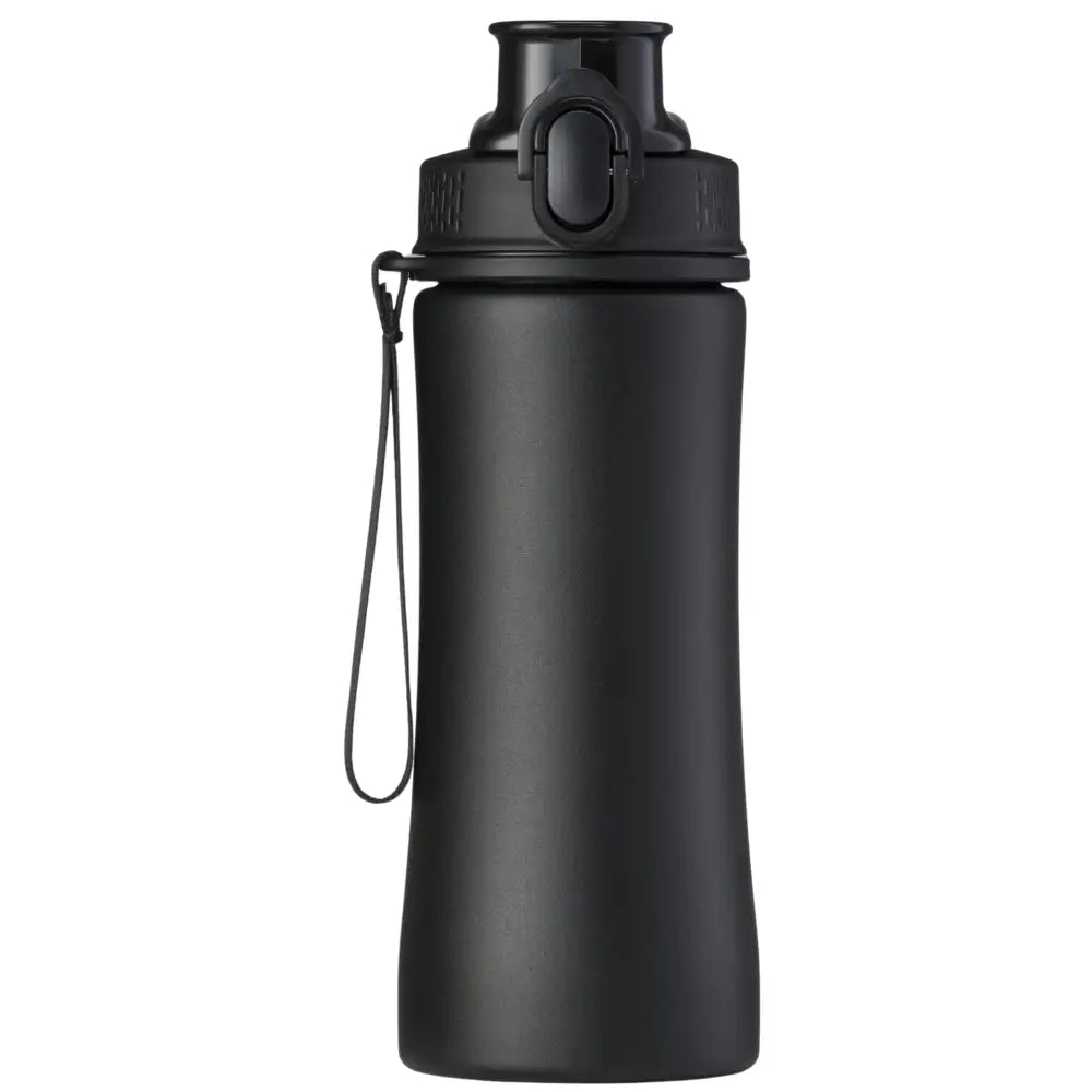 Musta PRIMO-teräspullo (550 ml) one-click-korkilla – elegantti yrityslahja