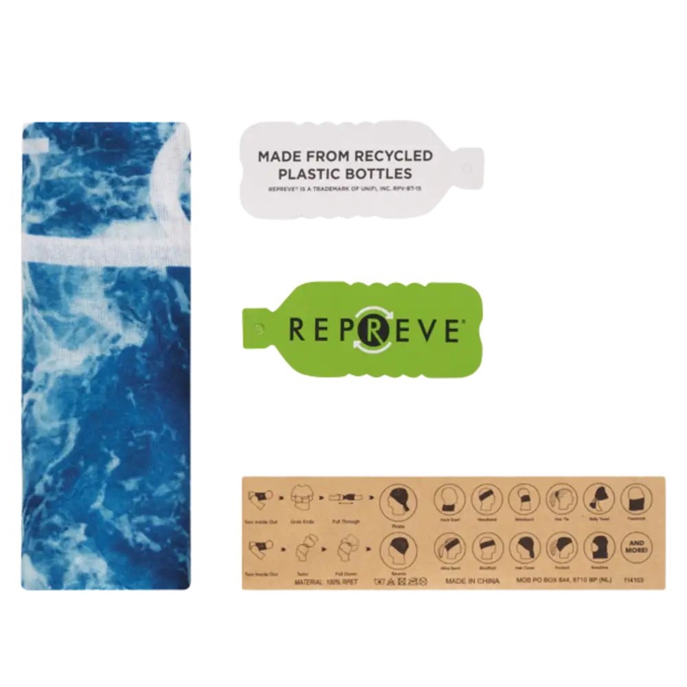 Sertifioidusta Repreve®-kierrätyskankaasta tehty tuubihuivi kustomoidulla designilla.