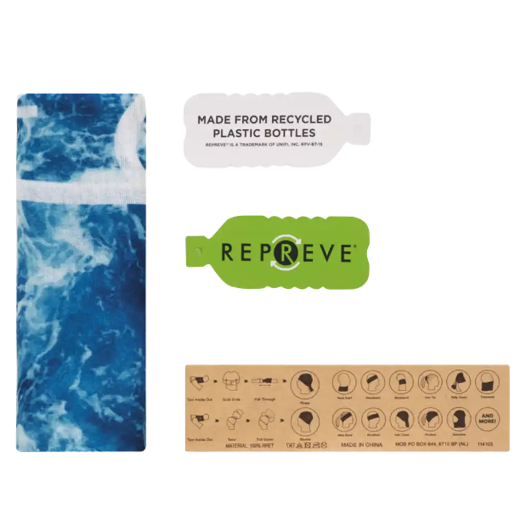 Sertifioidusta Repreve®-kierrätyskankaasta tehty tuubihuivi kustomoidulla designilla.