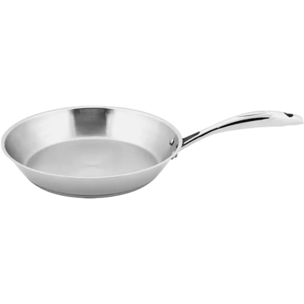 Scanpan STS paistinpannun kiiltävä teräspinta ja tukeva kahva sivukuvassa