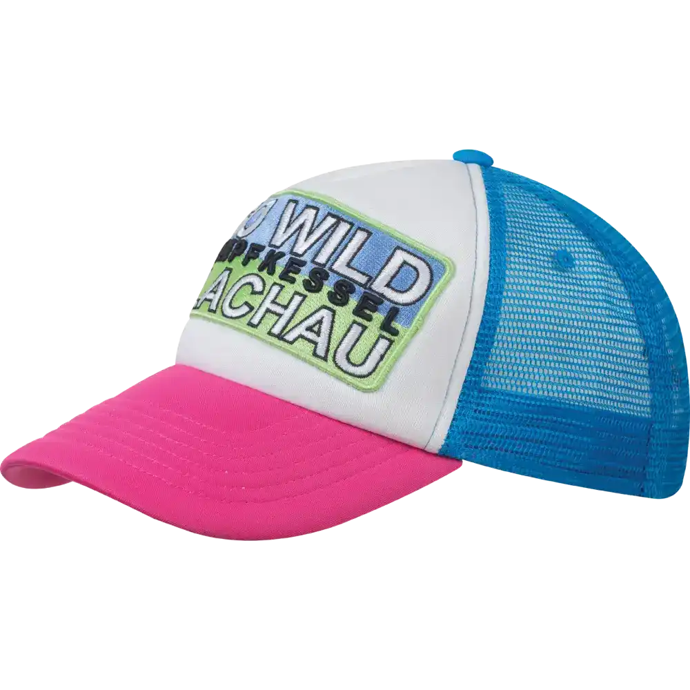 Kustomoitu trucker-lippis brodeeratulla kangasmerkillä ja mesh-verkolla