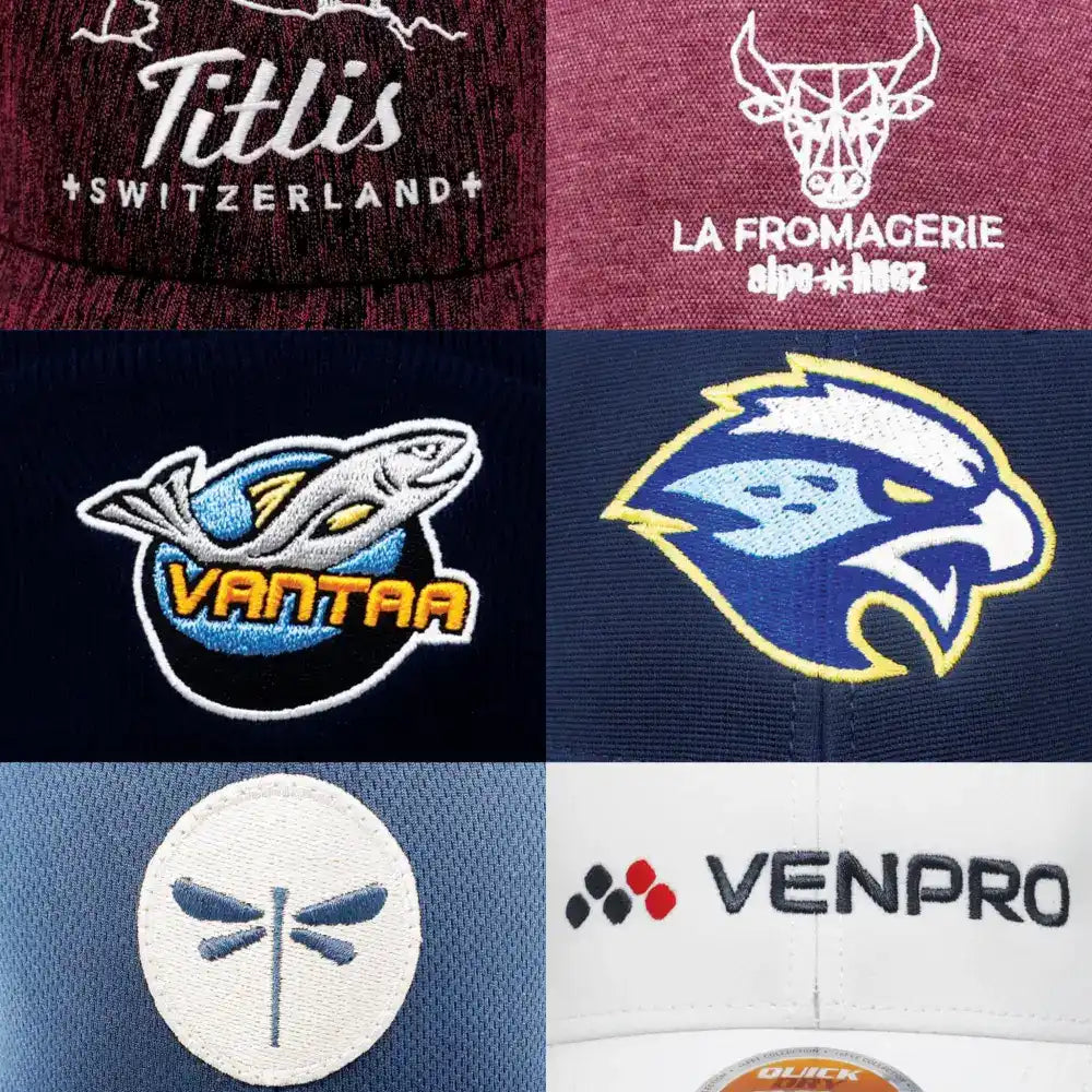 Kuvassa malli lippiksiÀ 6 eri brodeerattu omalla logolla.