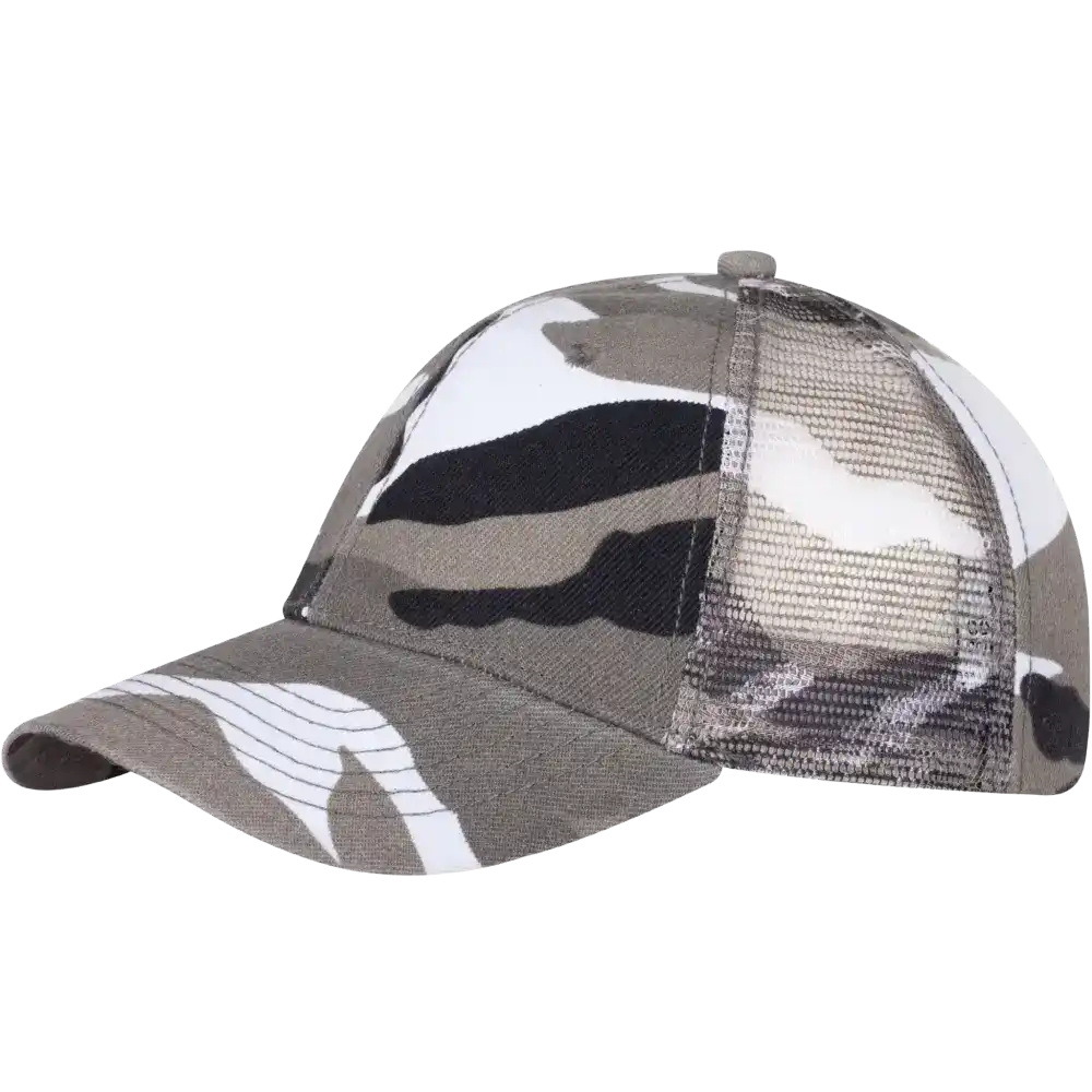 Camo trucker lippis omalla logolla, kuosi Musta Camo