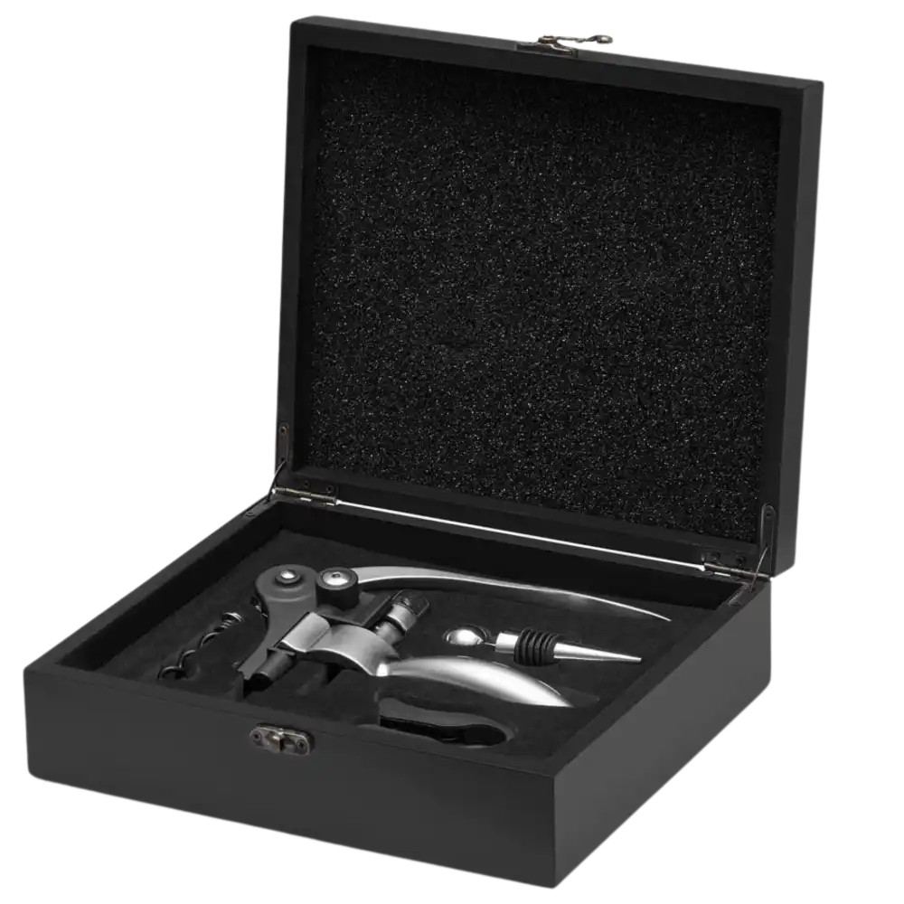 Viinipullon avaussetti puulaatikossa - Yritys joululahja - ZigiZagi