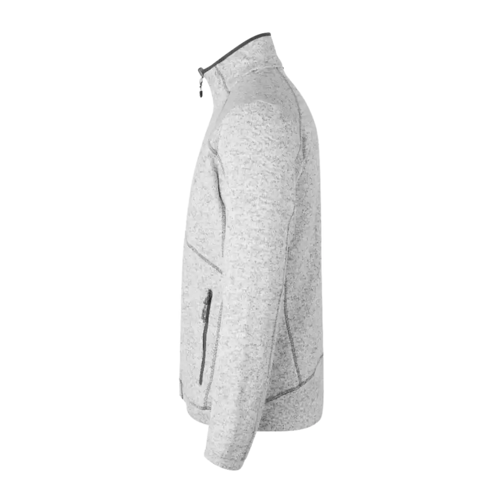 ID® Zip-n-Mix fleece Grey Melange – sivukuva korostaa pitempää selkäosaa ja vetoketjutaskuja.