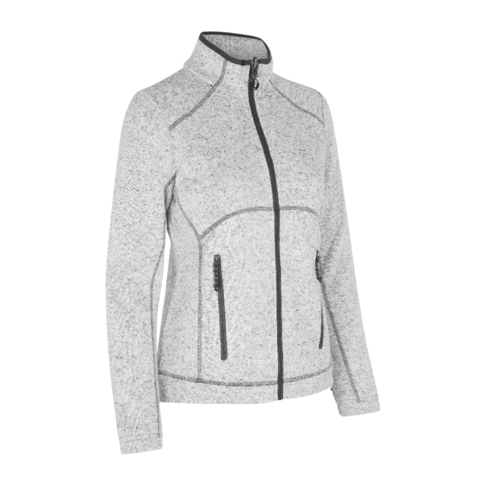 Grey melange — naisten fleece-takki harmaa melange, laadukas työfleece logopainatuksella, ID® Zip-n-Mix 0848