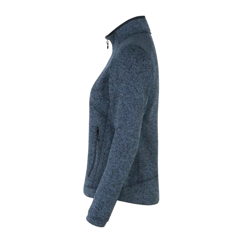 ID® Zip-n-Mix fleece navy melange – sivuprofiili, naisten mitoitus ja vetoketjutaskut