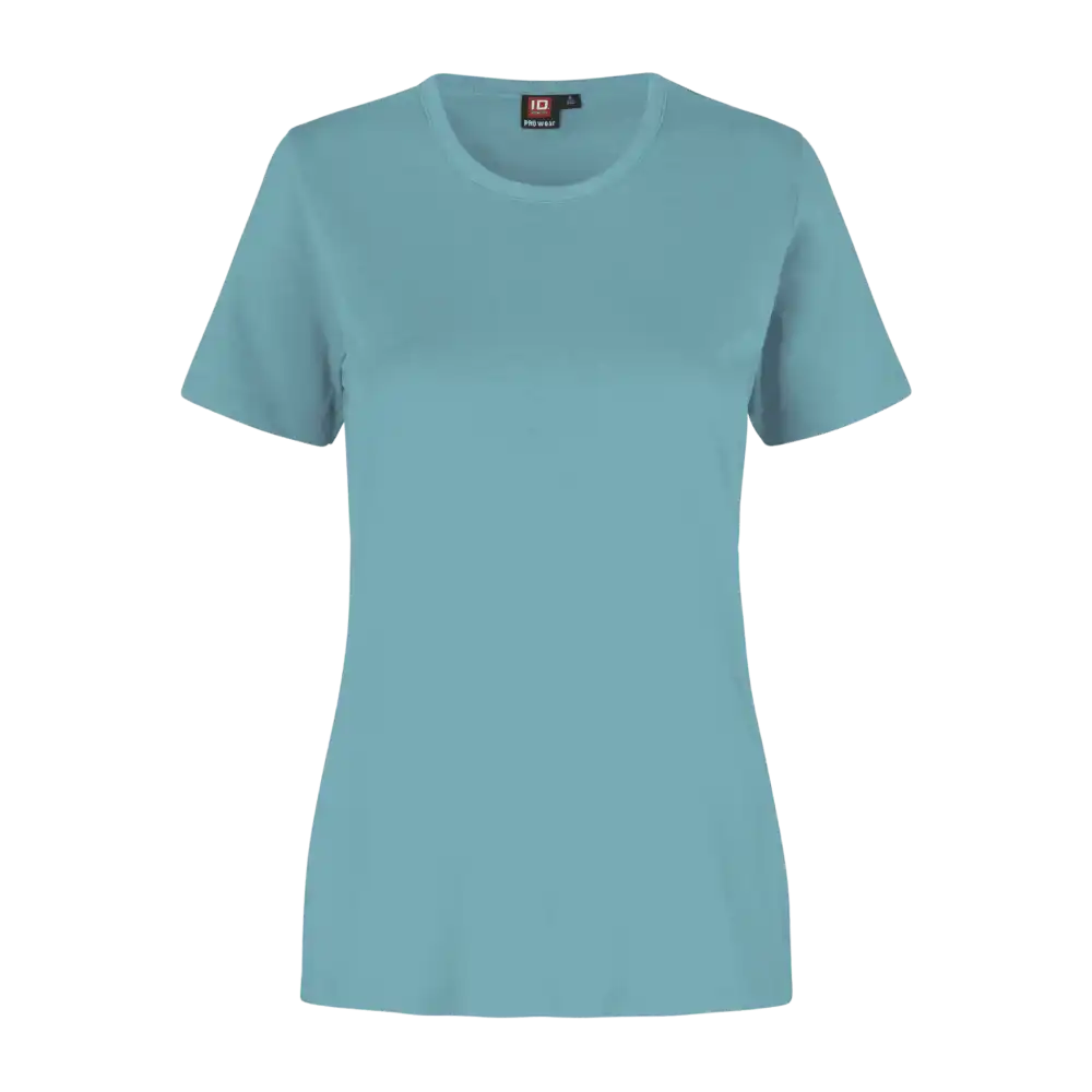 Dusty Aqua PRO Wear naisten T-paita ID® 0312 – sinivihreä työpaita painettuna yrityslogolla