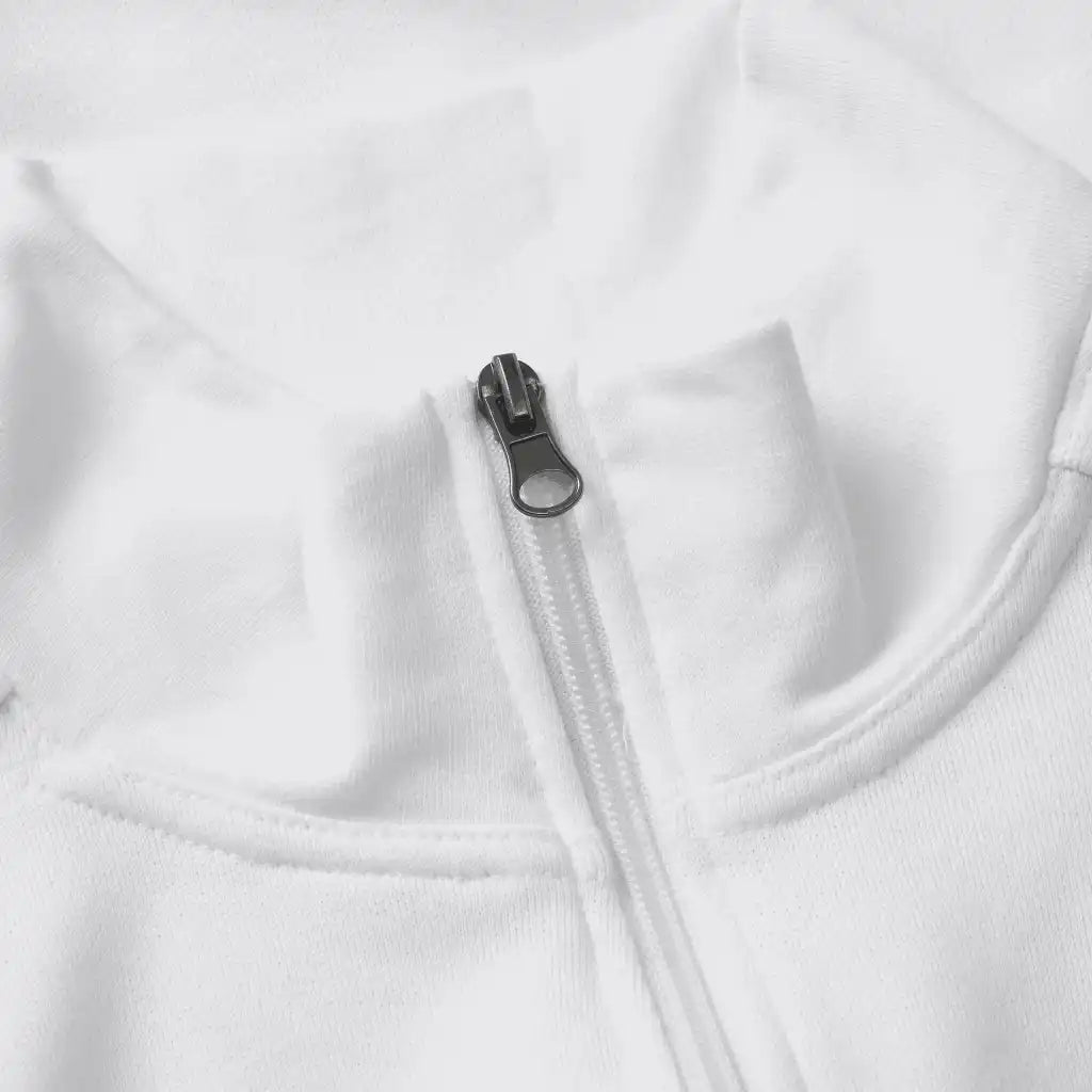 Valkoinen PRO Wear CARE naisten cardigan omalla logolla – Kuva YKK-vetoketju ja kaksoistikkaukset