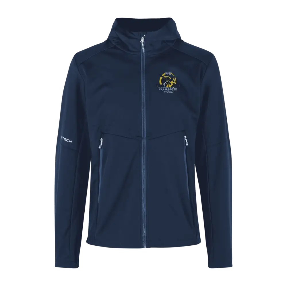 Navy softshell takki omalla logolla – Colorstop transfer logo rinnassa (0836)